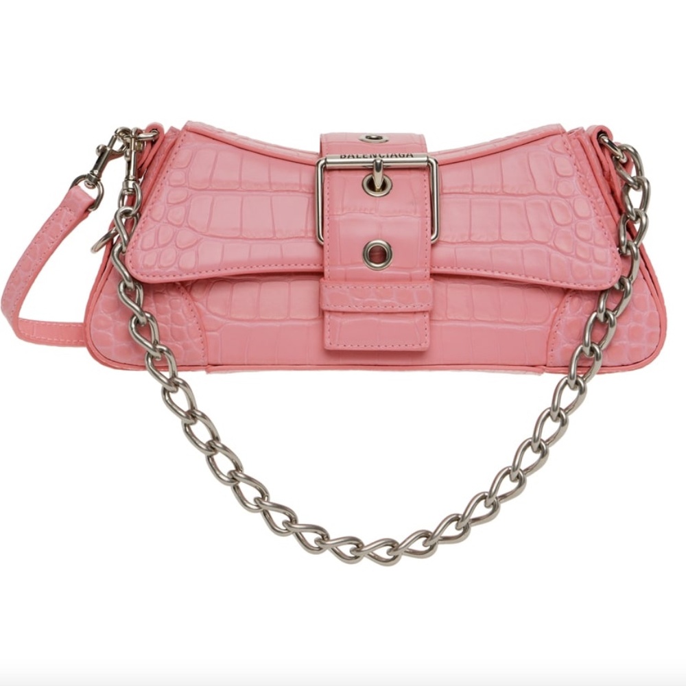 Balenciaga Lindsay Small Shoulder Bag With Strap Crocodile Embossed Sweet Pink - Picture 8 of 8